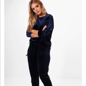 2 piece navy blue velvet sweat shirt and pants